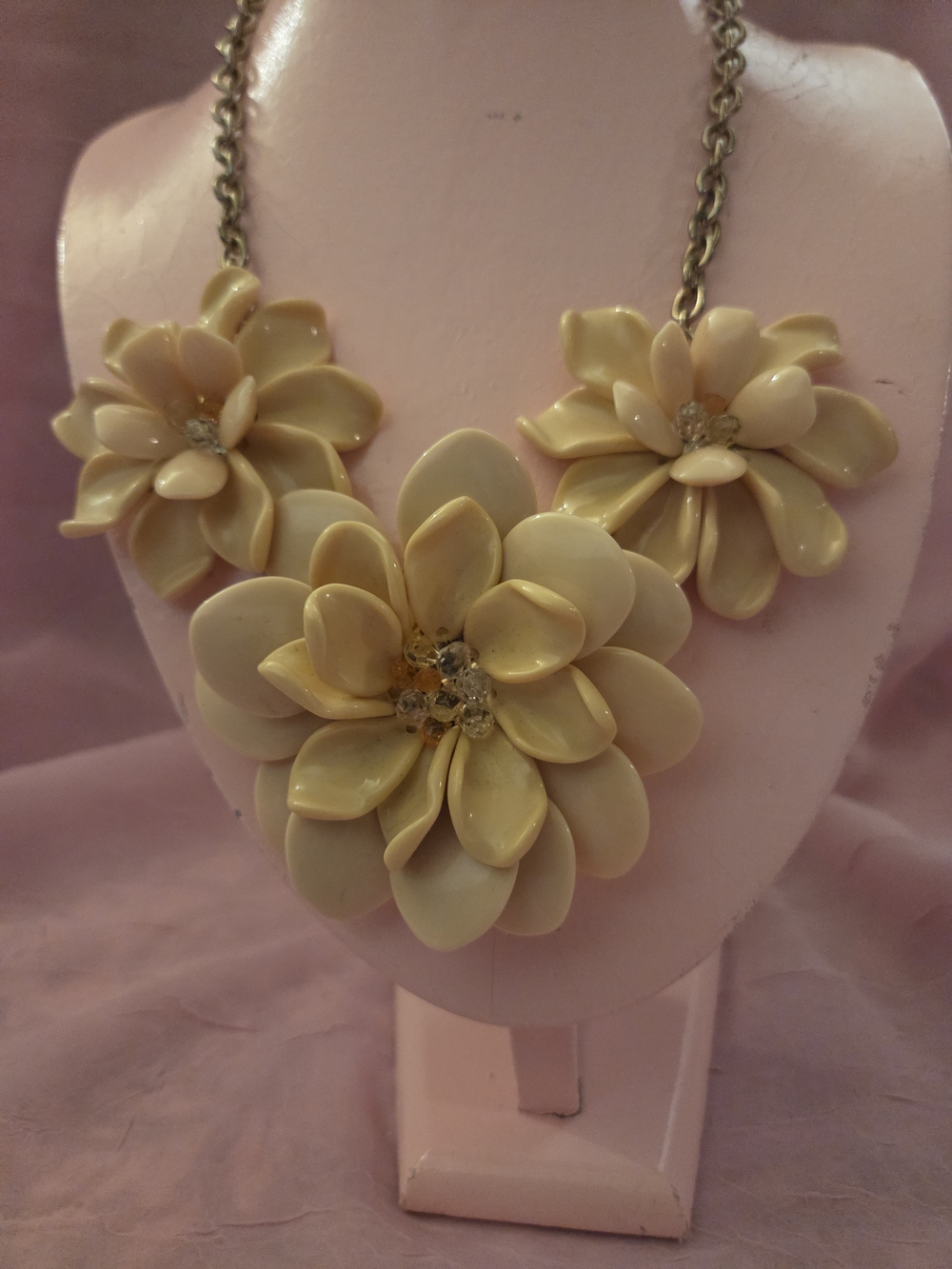 Floral Statement Necklace Crystal Beaded Accents Flower Bib Talbot Acrylic